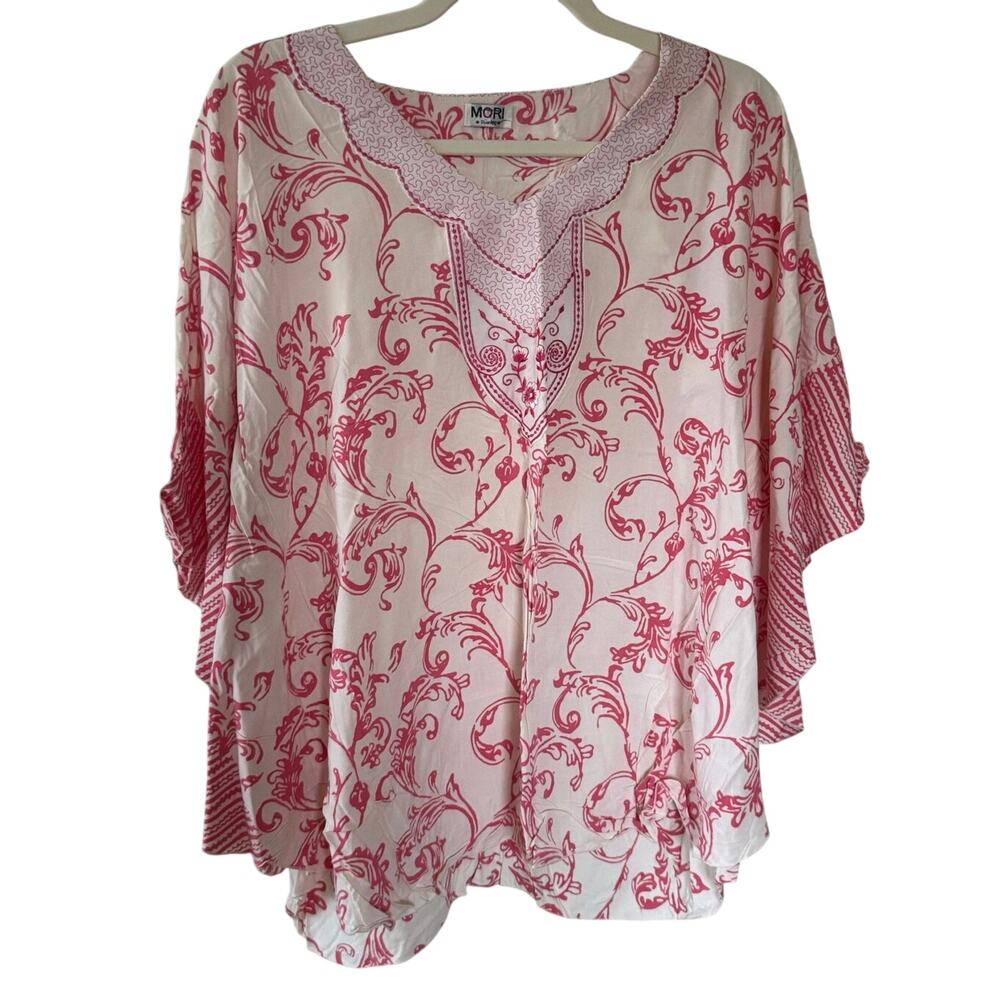 VTG Ivory Pink Patterned Free Size Poncho with Sleeves XS-XL